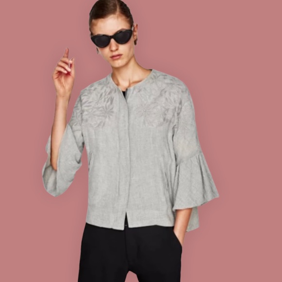 ZARA Wool Zip-up Embroidered Jacket - Picture 3 of 11